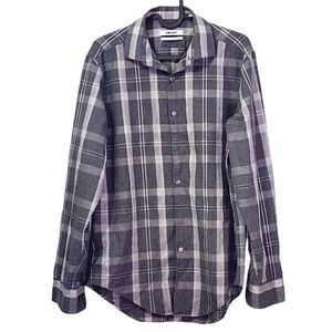DKNY Mens Plaid Button Up Slim Fit Long Sleeve Collared dress Shirt